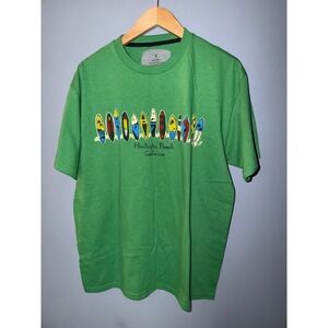 Huntington Beach California Surfboard Graphic Tee Green Mens Large‎ Cotton Shirt